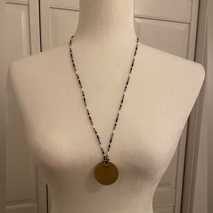 Madewell Black and White Seed Bead Disc Pendant Necklace (27-30")